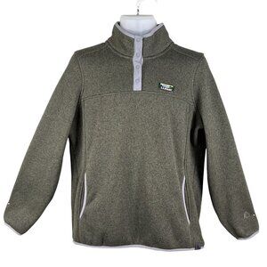 LL Bean Womens L Olive Green Snap Up Fleece Jacket Pullover Long Sleeve Sweater